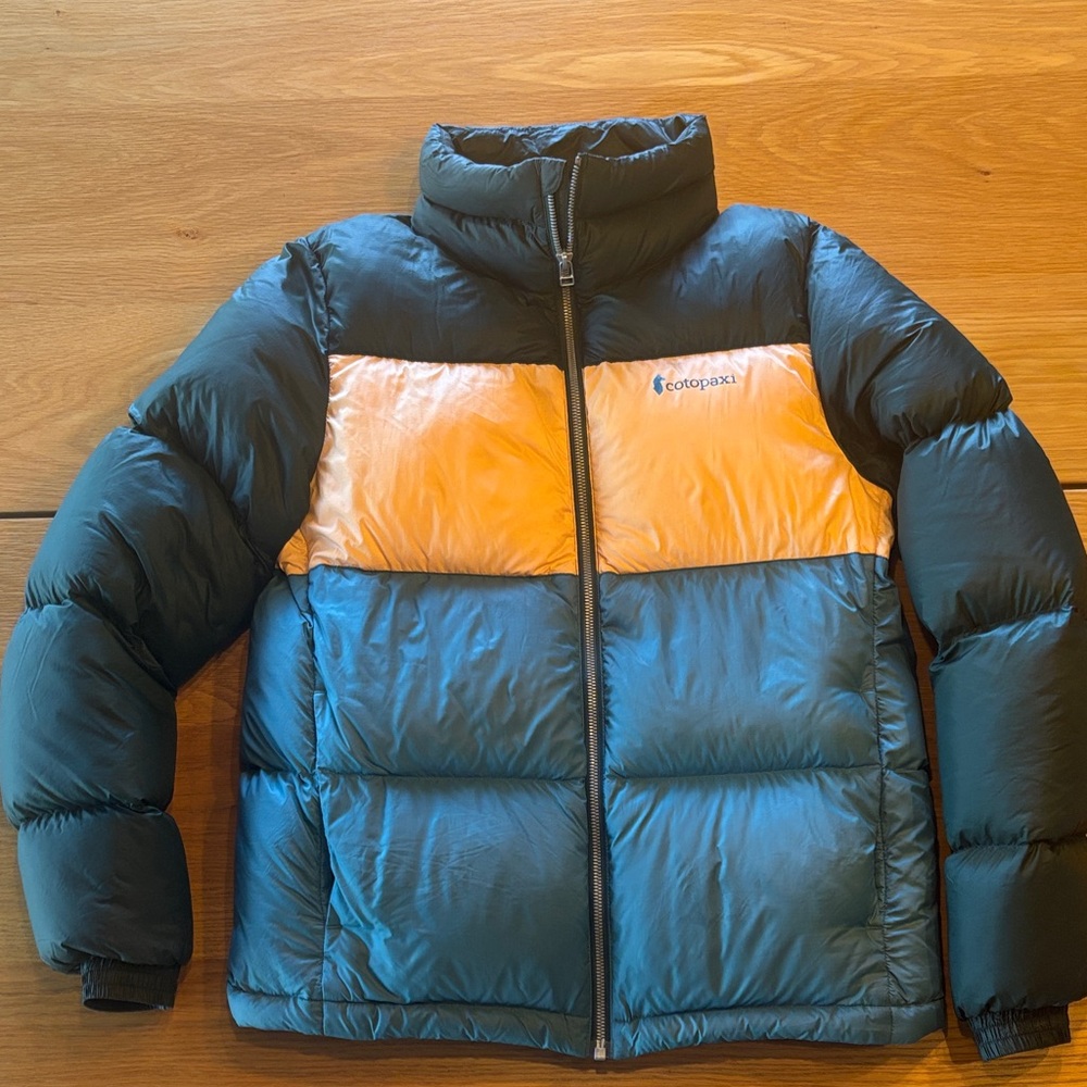 Cotopaxi Blue and Yellow puffer jacket